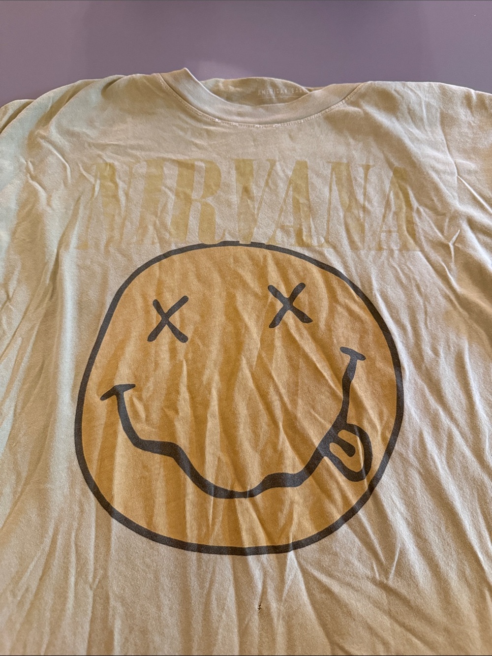 American Eagle Outfitters Beige Nirvana Smiley Graphic Tee